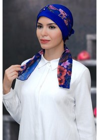 Resim Hürrem Bone Saks Mavisi Pratik Hazır Geçmeli Tesettür Bone Sandy Kumaş Desenl Çok Renkli 