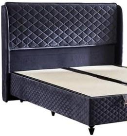 Resim Niron Yatak Baklava Lüks Baza ve Başlık Seti 200x200 cm Çift Kişilik Metal Baza ve Başlık Takımı Antrasit Kumaş 