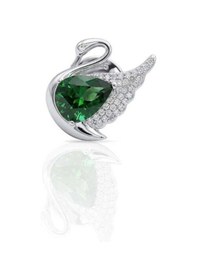 Resim Oya Silver Zümrüt Zirkon Taşlı Gümüş Kuğu Rozet 1.6x1.9 Cm Oysy248 Yeşil 