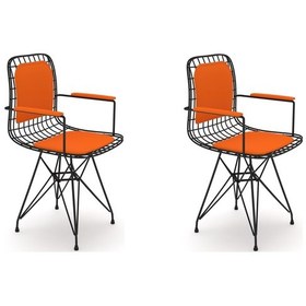 Resim Knsz kafes tel sandalyesi 2 li mazlum syhtrn kolçaklı sırt minderli ofis cafe bahçe mutfak 