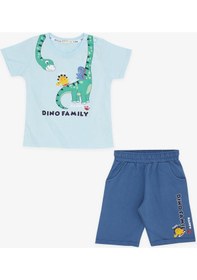 Resim Breeze Girls & Boys Erkek Çocuk Şortlu Takım Mutlu Dinozor Aile Baskılı 1-4 Yaş, Açık Mavi-açık Mavi Açık Mavi 
