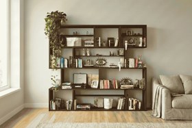 Resim WOODESK YONCA MASİF AHŞAP KİTAPLIK, CEVİZ RENK, 200X200 CM 