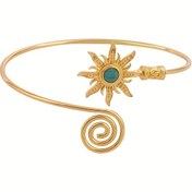Resim Vintage Ayarlanabilir Güneş Işıltısı Kol Bilekliği - Turkuaz Taşlı ve Spiral Detaylı, Altın Ton Metal Açık Bilezik, Kadınlar için Boho Takı, Gündelik Giyim, Partiler, Tatil Aksesuarları, İşçilikli Detaylar 