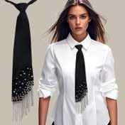 Resim Bohem Punk Tarzı Kadın Tül Kurdele, Siyah Boncuklu Zincir, Sokak Modası, Polyester, Dokuma, Makinede Yıkanabilir, Rastgele Delme Konumu, Çok Yönlü Aksesuar 