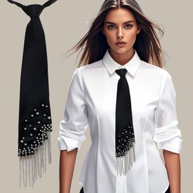 Resim Bohem Punk Tarzı Kadın Tül Kurdele, Siyah Boncuklu Zincir, Sokak Modası, Polyester, Dokuma, Makinede Yıkanabilir, Rastgele Delme Konumu, Çok Yönlü Aksesuar 
