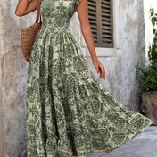 Resim Kadınlar için Şık Paisley Desenli V-Yaka Puf Kollu ve Piliseli Bel Maxi Elbise - Hafif Polyester Yazlık Plaj Elbisesi, Makinede Yıkanabilir Günlükten Resmi Giyime Uygun 
