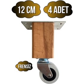 Resim Kale Ahşap Tekerli Ayak Mobilya Masa Ve Dolap Tekerli Ayağı Frensiz 12cm 4 Adet Kayın/gürgen Ahşap Rengi 