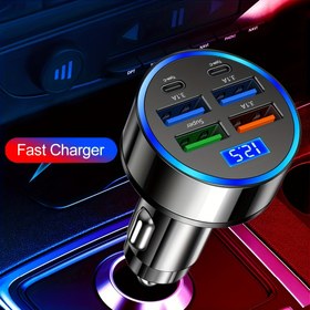 Resim Çoklu Cihazlar için Mükemmel 6 Portlu QC3.0 Hızlı Araç Şarj Cihazı ile Dijital Ekran - Taşınabilir USB Adaptör 