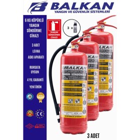 Resim BALKAN YANGIN VE GÜVENLİK SİSTEMLERİ 6 kg Ruhsata Uygun 4 Yıl Köpüklü Yangın Tüpü 3 Adet (Levha-Askı) 