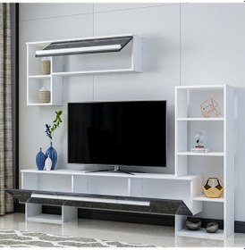 Resim Mega Tv Ünitesi Beyaz-Royal Mermer 