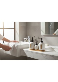 Resim Bounies Banyo Seti Takımı - Sıvı Sabunluk Seti Bambu Altlıklı 4 Parça Bej Bej 