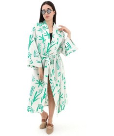 Resim Wpr Baskılı Keten Kimono - Yeşil-yeşil Yeşil 