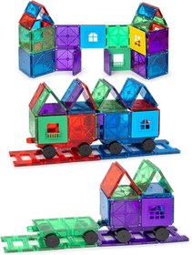 Resim Playmags 55 Parça Manyetik Blok Tren Seti | 4 Tren Dahil Dayanıklı ve Yaratıcı STEM Eğitim Oyuncağı | Çocuklar için uygun 