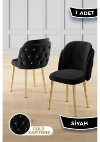 Resim Canisa Axle Serisi 1 Adet Siyah Mutfak Sandalyesi Gold Kaplama Metal Ayak 1. Sınıf Babyface Kumaş Sandalye Siyah Ayaklar Gold 