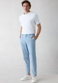 Resim Havacı Mavi Tapered Fit Beli Lastikli Çizgili Likralı Yan Cepli Kanvas / Chino Pantolon - Tapered Fit / Havacı Mavi / 40 