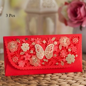 Resim 3/6/10 Adet Şık Kırmızı Zarflar - Çiçek ve Kelebek Kabartmalı Tasarım, Mat Kağıt Düğün Kartları, Nişan, Sevgililer Günü, Yeni Yıl İçin - Premium Kalite Davetiye ve Tebrik Kartı, Sofistike Görünüm, Yüksek Kaliteli Kağıt 