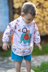 Resim DYZSTAR Safari Temalı Uzun Kollu Bebek Mama Önlüğü 6-24 Ay - Sıvı Geçirmez Cepli Aktivite ve BLW Uyumlu Beslenme Önlüğü 