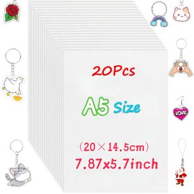 Resim 20 Adet Büzgü Plastik Levha, 7.87x5.7 İnç Mat Büzülme Kağıdı, 0.3mm Kalınlıkta Büzülme Filmi, Takı Kolye Ucu, Hediye Etiketi, Kolyeler, Süsler, Anahtarlık, Küpe ve DIY El Sanatları İçin 