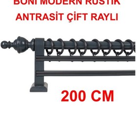 Resim Boni Modern Rustik Ahşap Rustik Perde Askısı Çift Raylı-antrasit 200 Cm Antrasit 