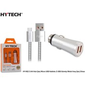 Resim Hytech Hy-X62 3.4A Hızlı Şarj Micro Usb Kablolu 2 Usb Gümüş Metal 