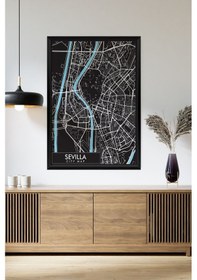 Resim Artavessa Tek Parça Siyah Çerçeve Görünümlü "Sevilla Siyah" Harita Mdf Tablo 