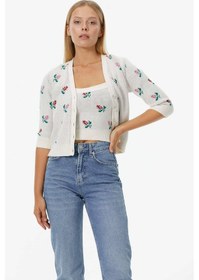 Resim Sementa Çiçek Motifli Crop Triko Takım - Kemik 001 