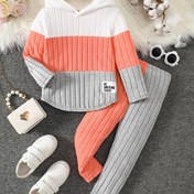 Resim 2 Adet Kız Çocuk Kapüşonlu Uzun Kollu Kazak Takımı, Yaratıcı Renk Bloklu Patchwork, Astarlı Sıcak Örgü Kumaş Sonbahar ve Kış İçin, 1-8 Yaş Kızlar İçin Uygun. Pratik Kapüşonlu Kazak, Minimalist Tarz Günlük Kullanım ve Spor İçin. Açık Hava Sahnesi İçin Uygun, Dış Mekan İçin Mükemmel 