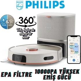 Resim Philips Islak & Kuru Robot Süpürge, Güçlü Paspaslama, 10000PA Yüksek Emiş Gücü, Telefonla Sınırsız Kontrol XU5100/20 