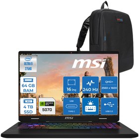 Resim Msı Crosshaır 16 Hx Aı WD2XWGKG Intel Core Ultra 9-275HX Aı 64GB 4TB SSD 8GB/RTX5070 115W 16″ 16:10 QHD+(2560 x 1600), 240Hz IPS Freedos Taşınabilir Bilgisayar W047XTRF31 