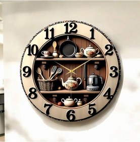 Resim Mutfak Rafı Kabartma Görünümlü Renkli Baskı Desenli Sayılı Hediyelik Ahşap Sessiz Duvar Saati 50cm ÇOk Renkli 