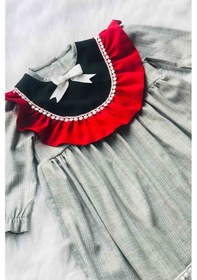 Resim Dantel Ve Fırfır Detaylı Gri Krep Kız Çocuk Bebek Elbise 001 