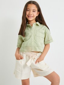 Resim Kız Çocuk Crop Gömlek Kısa Kollu Fisto Detaylı Pamuklu 