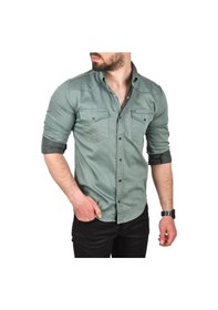 Resim Deepsea Erkek Yeşil Slim Fit Pamuklu Cepli Kot Gömlek Çıtçıtlı Uzun Kollu Spor Gömlek 2502503 Yeşil 