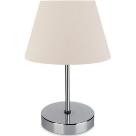 Resim Kuzey Krom Gövdeli Metal Abajur Krem Kumaş Başlık Yatak Odası Salon Masa Lambası Krem 