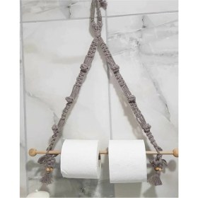 Resim Seran Design Trade - Dekoratif El Örme Ahşap Tutacaklı Tuvalet Kağıdı ve Havlu Tutacağı 40X44 cm Füme 
