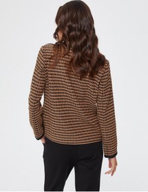 Resim Şerit Detaylı Kazayağı Desen Örme Ceket 67191 U6719135 Camel 