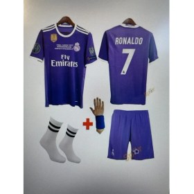 Resim Sidas Cristiano Ronaldo Real Madrid Mor 2017 Cardif Şampiyonlar Ligi Çocuk Forma Takımı 4 Parça Forma Şort Çorap Bileklik Hediye 