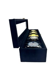 Resim Richbox 5'li Saat Kutusu Siyah Alcantara Süet 