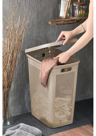 Resim İronika Slim Kapaklı Dekoratif Kirli Çamaşır Sepeti 45 Litre - Kahve Kahverengi 