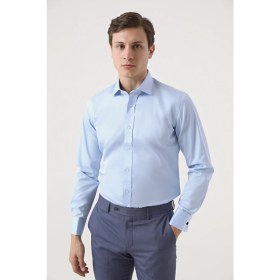 Resim D'S Damat Ds Damat Slim Fit Mavi Düz Nano Care Gömlek 4HE02SG00024M 