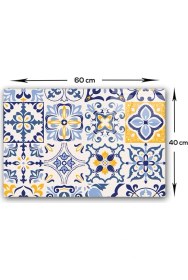 Resim Decorita Mavi Çini Desen | Cam Ocak Arkası Koruyucu 