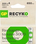 Resim ReCyko 650 AAA İnce Kalem Ni-Mh Şarjlı Pil, 1.2 Volt, 4'lü Kart GP Batteries