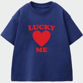 Resim Monila Kız Çocuk Pamuklu Bisiklet Yaka Kalp Baskılı T-shirt Lacivert 