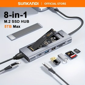 Resim SUNKANDI The Universe 8'i 1 arada USB C Hub, M.2 PCIe NVMe ve SATA SSD için 10 Gbps Yüksek Hızlı Harici Sabit Sürücü, Mavi LED Işıklı Kompakt Tasarım, Dizüstü Bilgisayar ve PC için Çoklu Bağlantı Noktası Adaptörü, Dizüstü Bilgisayar Yerleştirme İstasyonu | Şık Teknoloji Aksesuarı | USB C Hub 