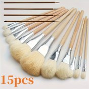 Resim 15'li Set, Lüks Keçi Kılı Boya Fırça Seti - Akrilik, Suluboya, Yağlıboya, Yüz ve Vücut Sanatı için Çok Yönlü Karıştırma Fırçaları - Yumuşak, Esnek, Kolay Temizlenir, Dayanıklı 