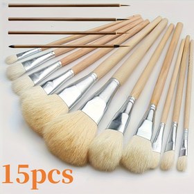 Resim 15'li Set, Lüks Keçi Kılı Boya Fırça Seti - Akrilik, Suluboya, Yağlıboya, Yüz ve Vücut Sanatı için Çok Yönlü Karıştırma Fırçaları - Yumuşak, Esnek, Kolay Temizlenir, Dayanıklı 