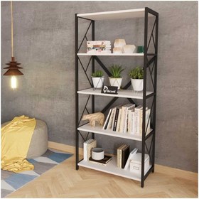 Resim 5 Raflı Metal Çok Amaçlı Kitaplık Mutfak Ofis Salon Dosya Rafı Beyaz 150 cm 
