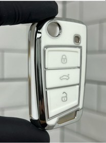Resim Volkswagen Troc Taigo Polo Golf Tiguan Uyumlu Anahtar Kılıfı Beyaz - Gümüş 