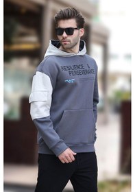 Resim Madmext Füme Kapüşonlu Cep Detaylı Baskılı Erkek Sweatshirt 7058-füme Füme 