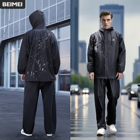 Resim Erkekler için yağmurluk ve yağmurluk pantolon, üst ve alt bölünmüş, ağır yağmur karşıtı, yetişkin su geçirmez set B043 
